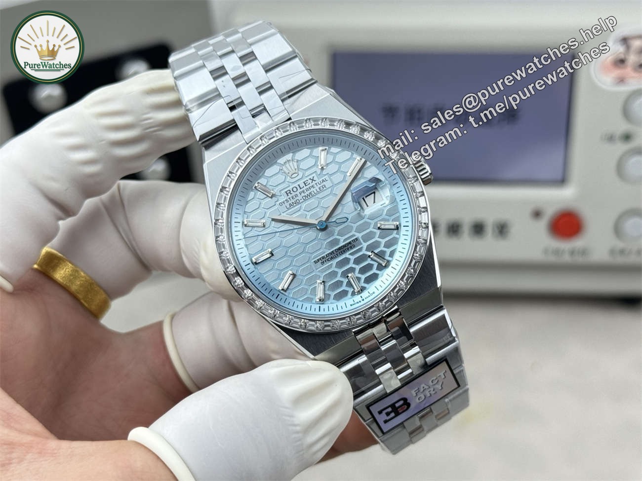 3B Factory Rolex Land-Dweller 127386TBR-0001 Replica ?C Platinum Look, Diamond Bezel & 163g Full Weight - Image 2