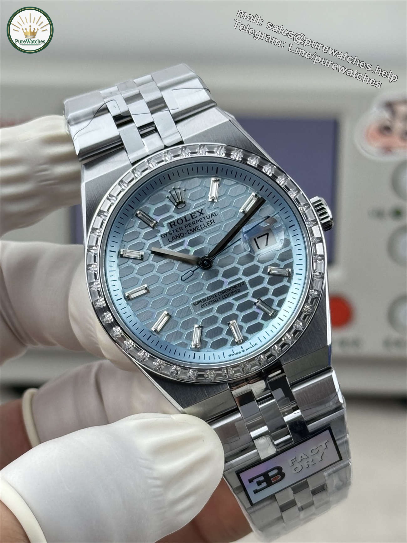 3B Factory Rolex Land-Dweller 127386TBR-0001 Replica ?C Platinum Look, Diamond Bezel & 163g Full Weight - Image 4