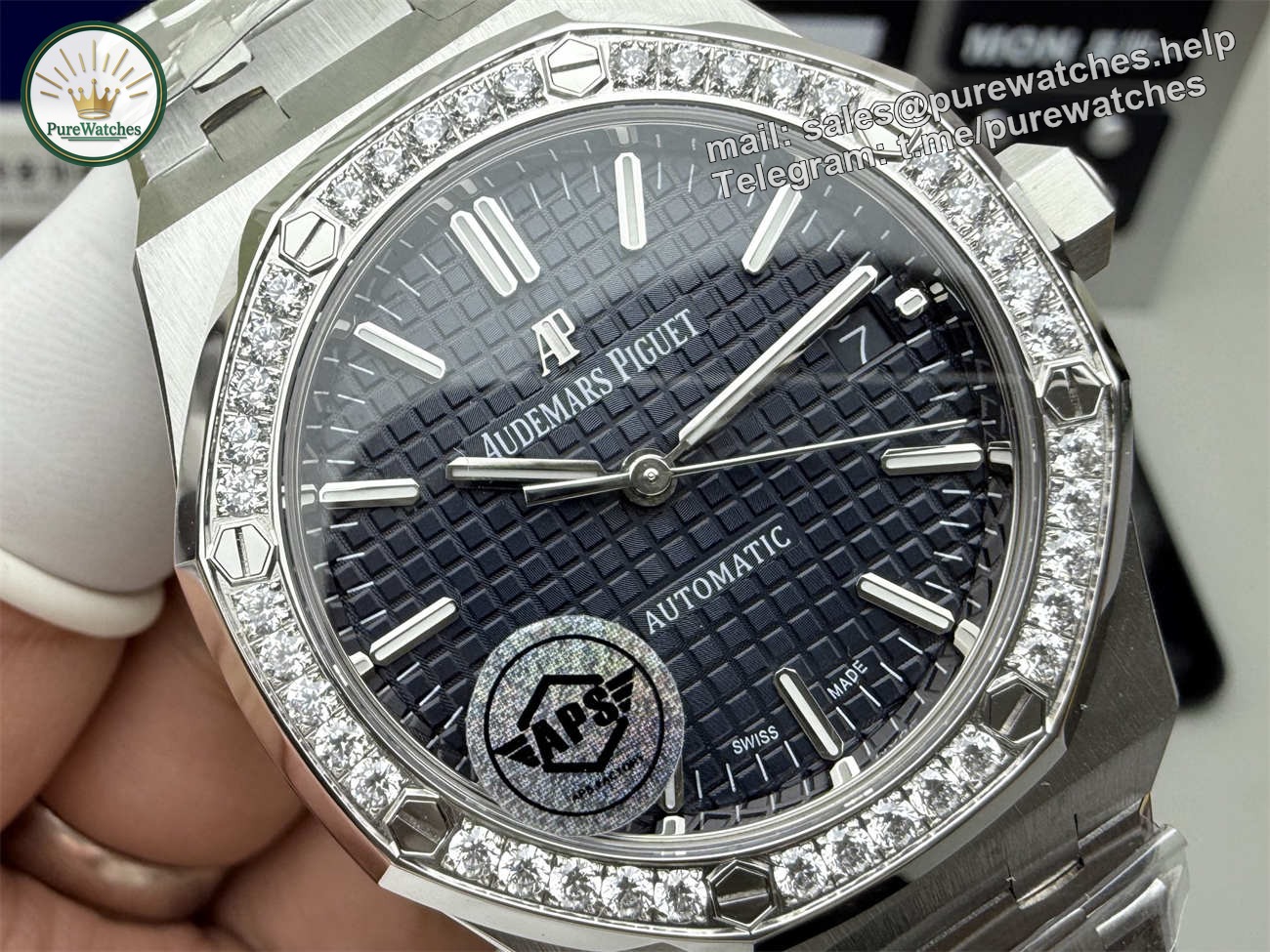 Audemars Piguet 15451 Royal Oak 37mm Blue Dial Replica Watch – Diamond Bezel Luxury Steel Sports Model - Image 6