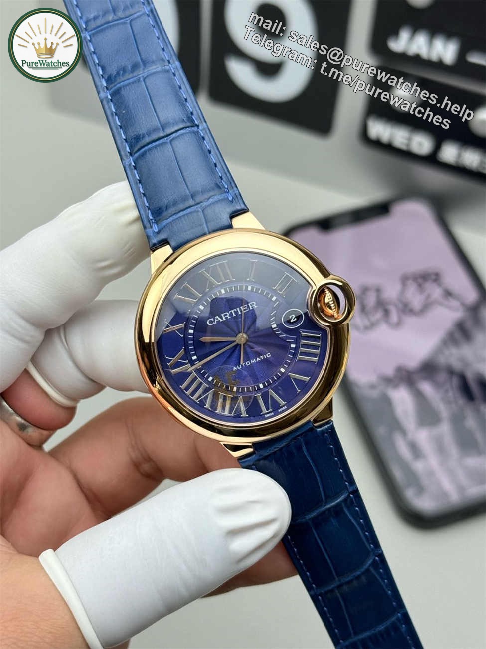 AF Factory Cartier Ballon Bleu 42mm Rose Gold Replica – Blue Dial (Automatic)