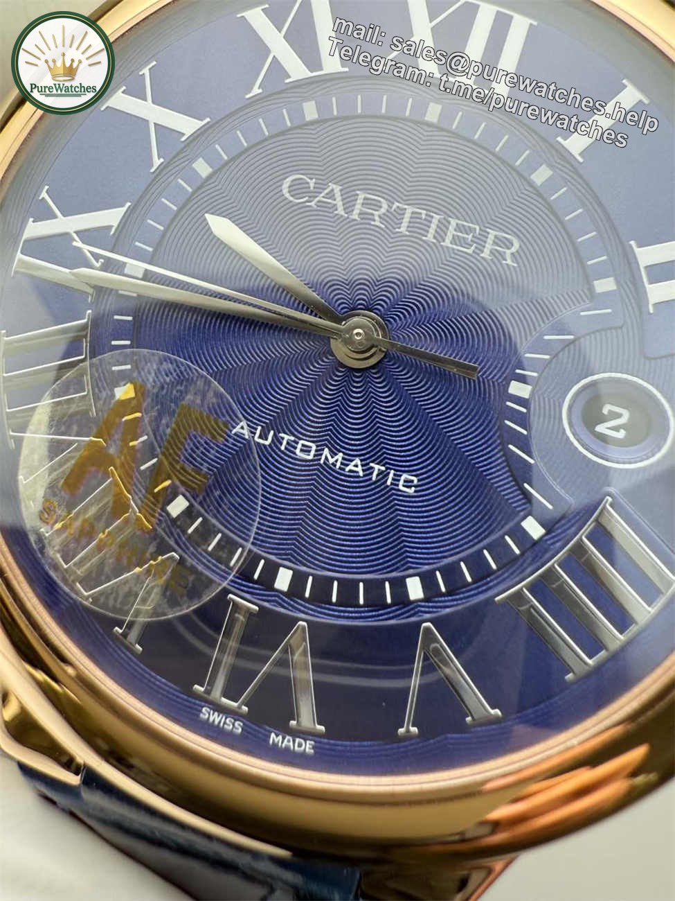 AF Factory Cartier Ballon Bleu 42mm Rose Gold Replica – Blue Dial (Automatic) - Image 3