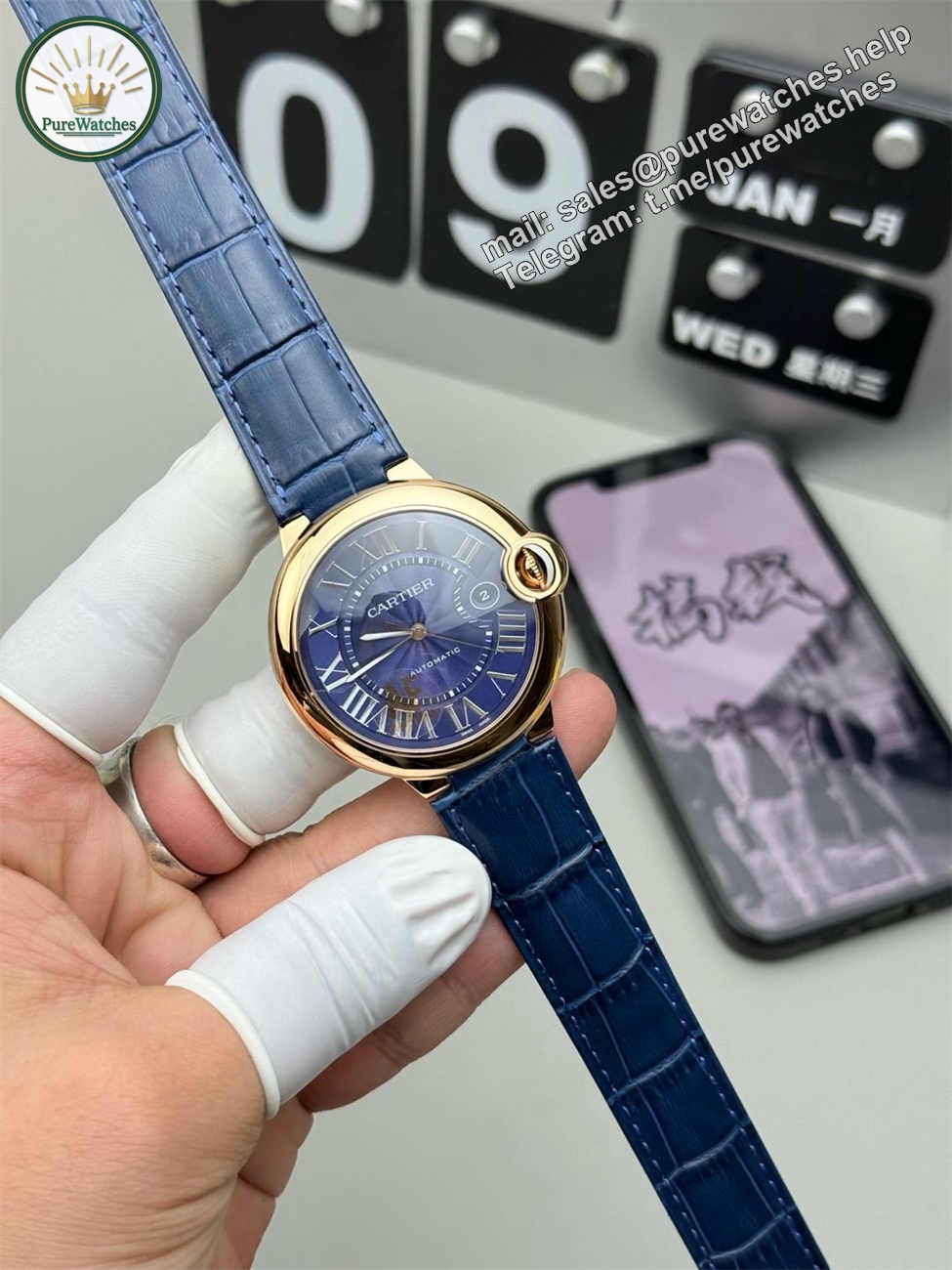 AF Factory Cartier Ballon Bleu 42mm Rose Gold Replica – Blue Dial (Automatic) - Image 8