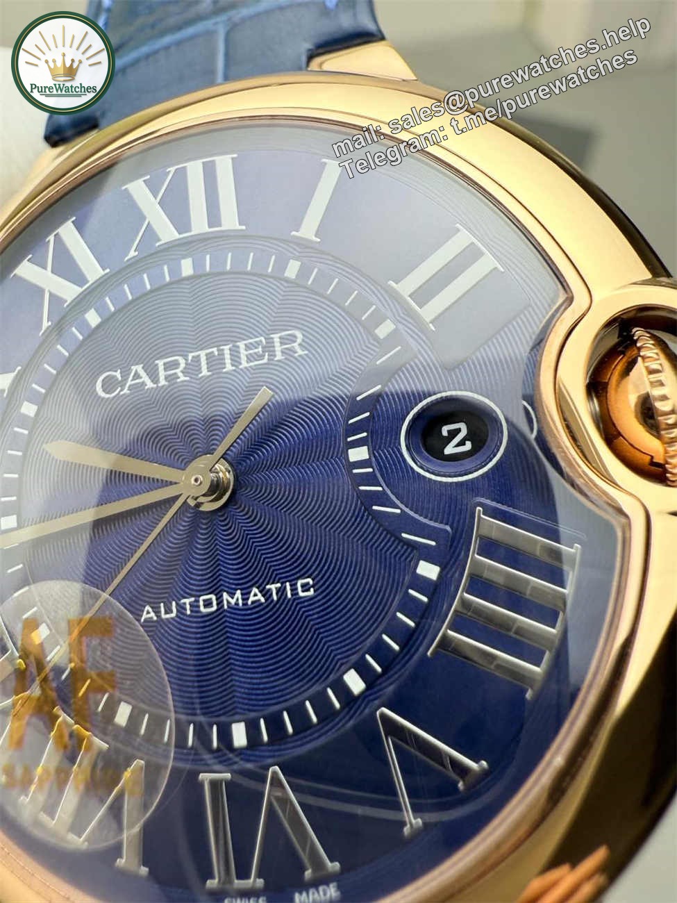 AF Factory Cartier Ballon Bleu 42mm Rose Gold Replica – Blue Dial (Automatic) - Image 2