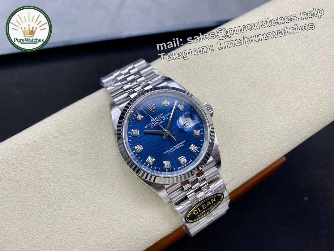 Clean Factory Datejust 36 126234 – Blue Tapestry Dial with Super Clone 3235 - Image 3