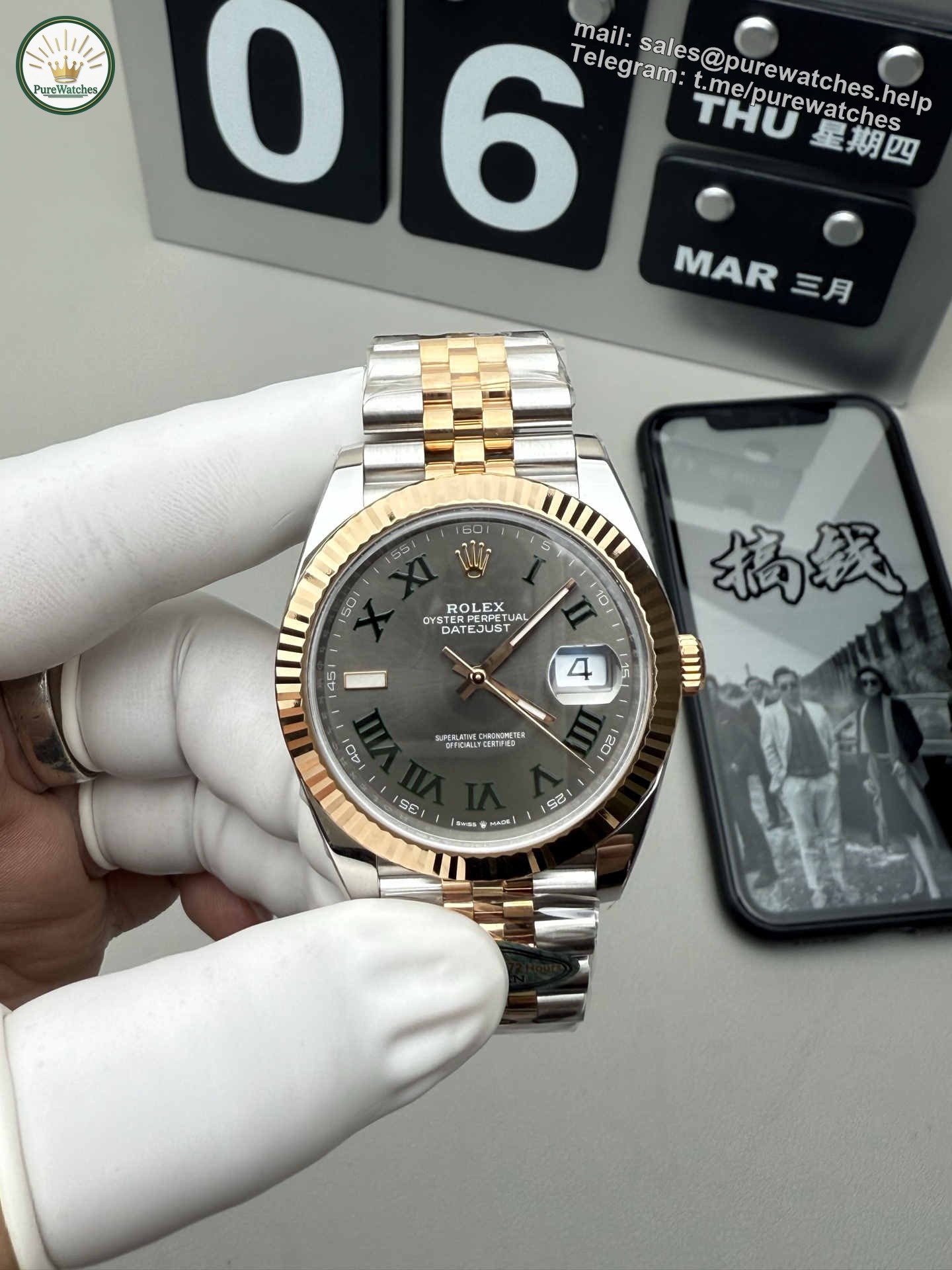 Clean Factory Datejust 41 126333 Rose Gold & Steel Green Roman Dial Super Clone 3235
