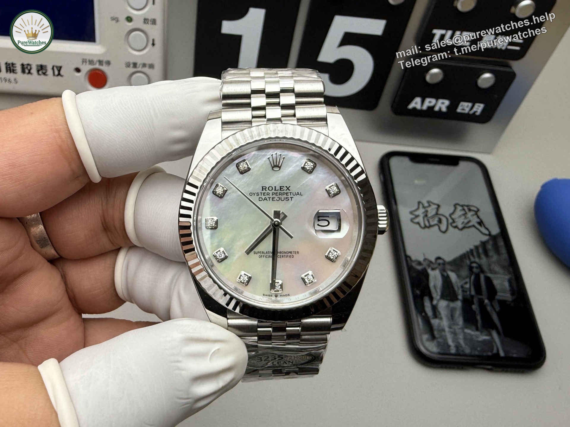 Clean Factory Datejust 41 126334 – MOP Dial with Moissanite Markers & Super Clone 3235