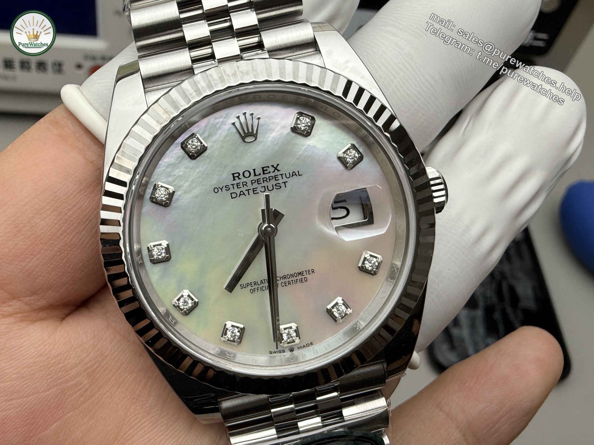 Clean Factory Datejust 41 126334 – MOP Dial with Moissanite Markers & Super Clone 3235 - Image 3