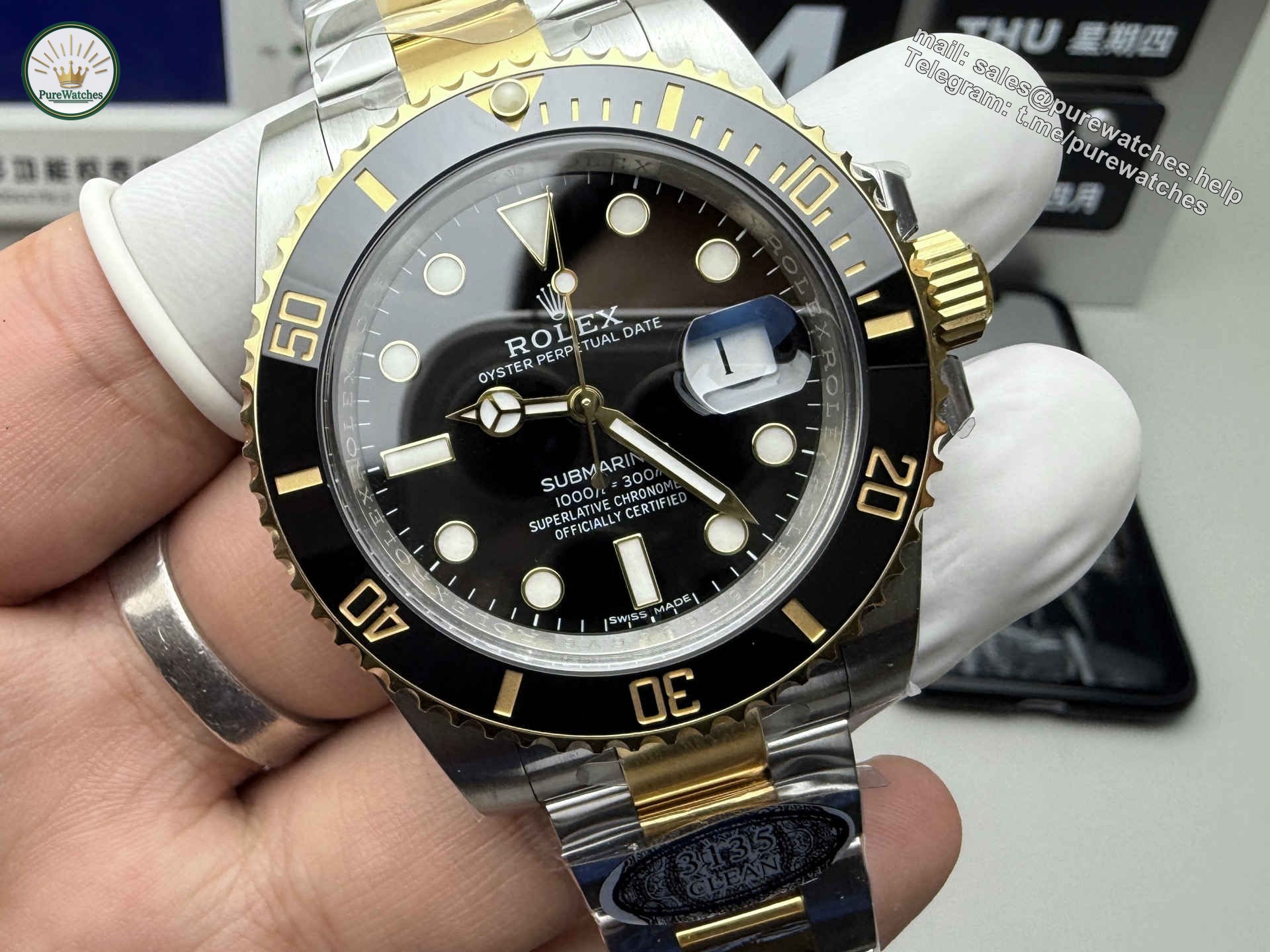 Clean Factory Rolex Submariner 116613LN – Two-Tone Black Submariner with 3135 Movement - Image 9