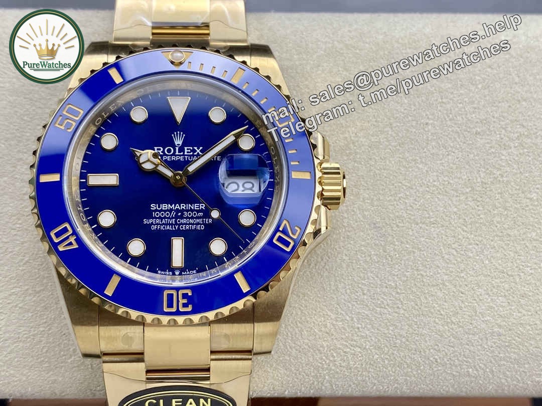 Clean Factory Rolex Submariner 126618LB – 41mm Full Gold Blue Submariner Replica