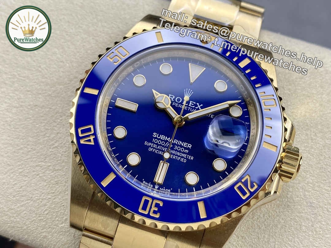 Clean Factory Rolex Submariner 126618LB – 41mm Full Gold Blue Submariner Replica - Image 3