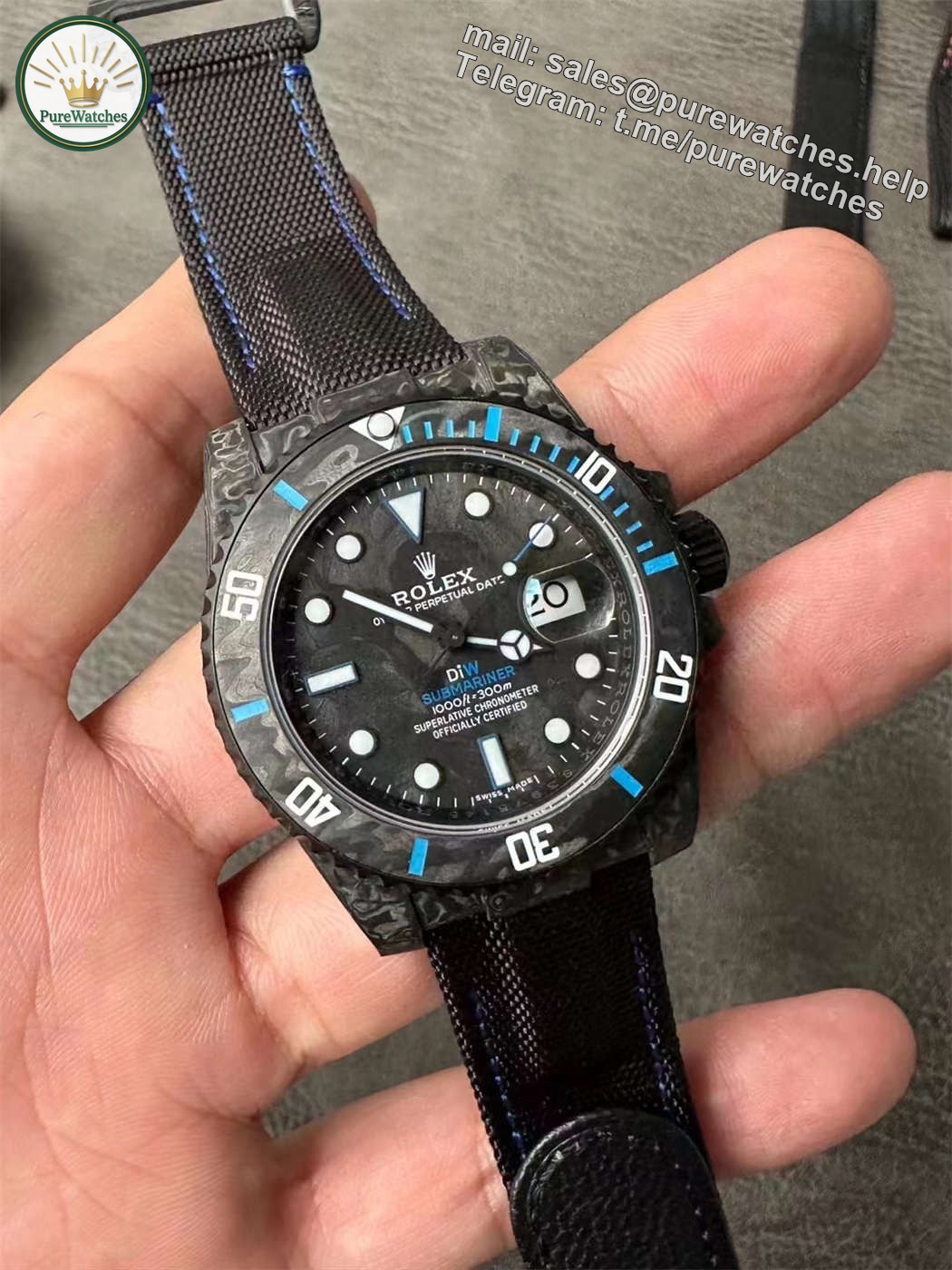 DiW Carbon Blue Submariner – VSF 40mm Forged Carbon (VS3135) - Image 8