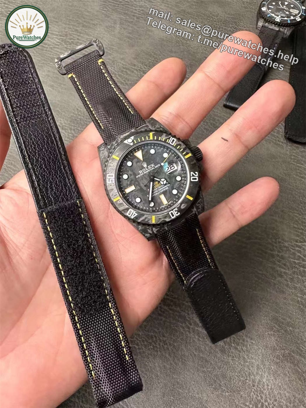 DiW Carbon Yellow Submariner – VSF 40mm Forged Carbon (VS3135) - Image 11
