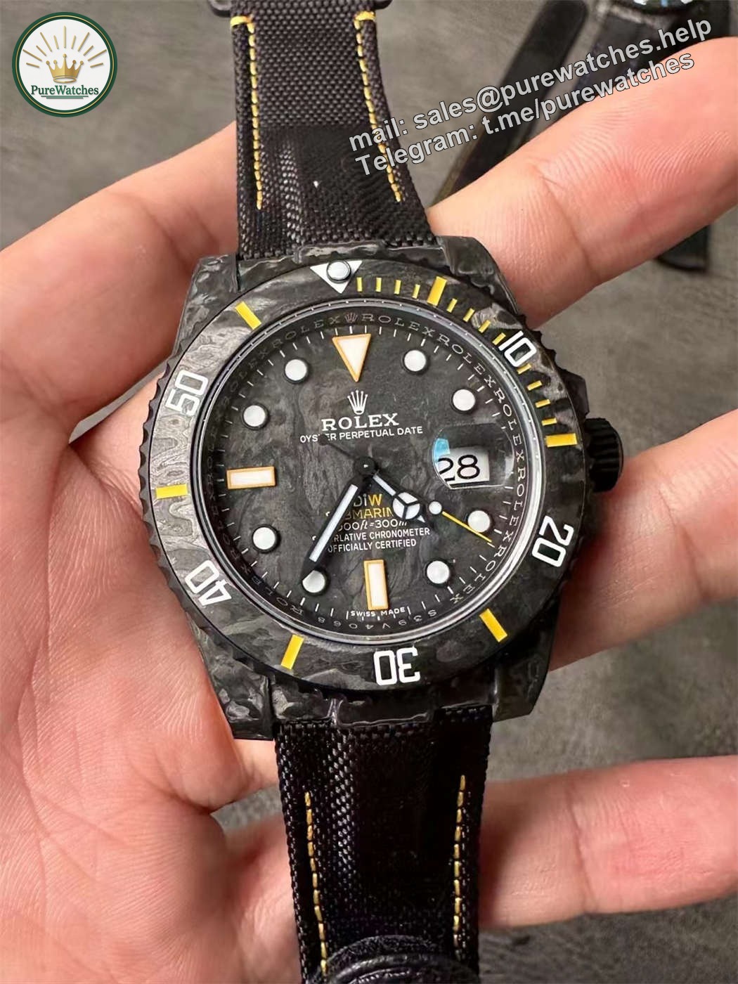 DiW Carbon Yellow Submariner – VSF 40mm Forged Carbon (VS3135)
