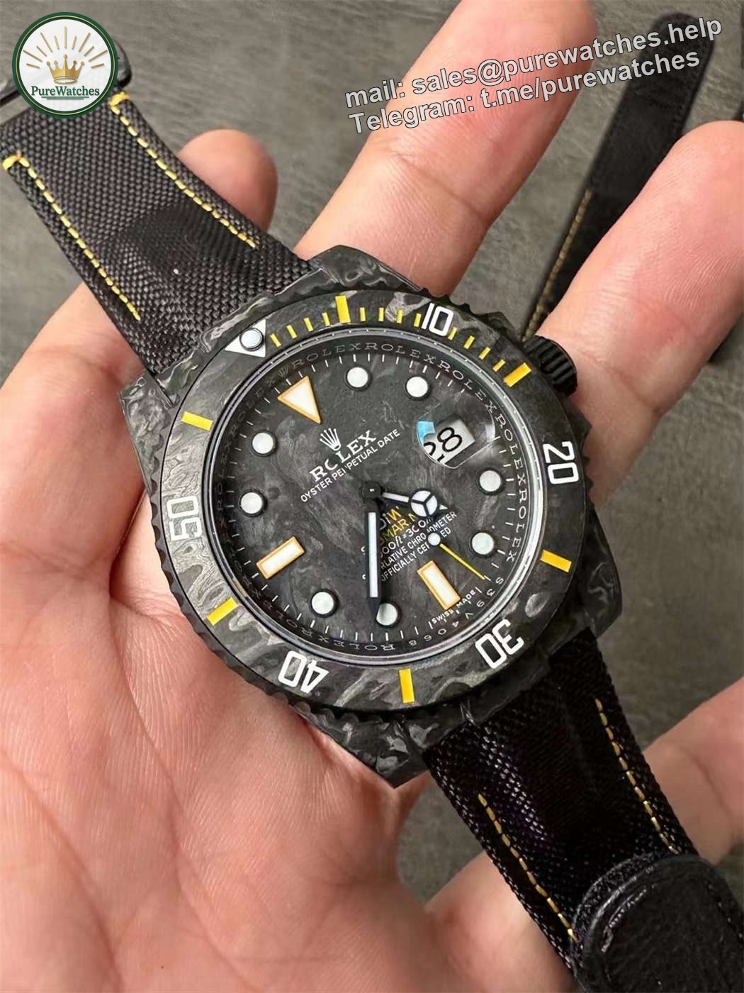 DiW Carbon Yellow Submariner – VSF 40mm Forged Carbon (VS3135) - Image 8