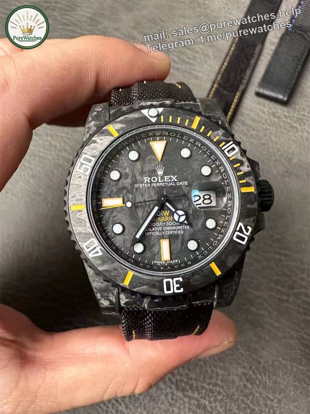 DiW Carbon Yellow Submariner – VSF 40mm Forged Carbon (VS3135) - Image 2