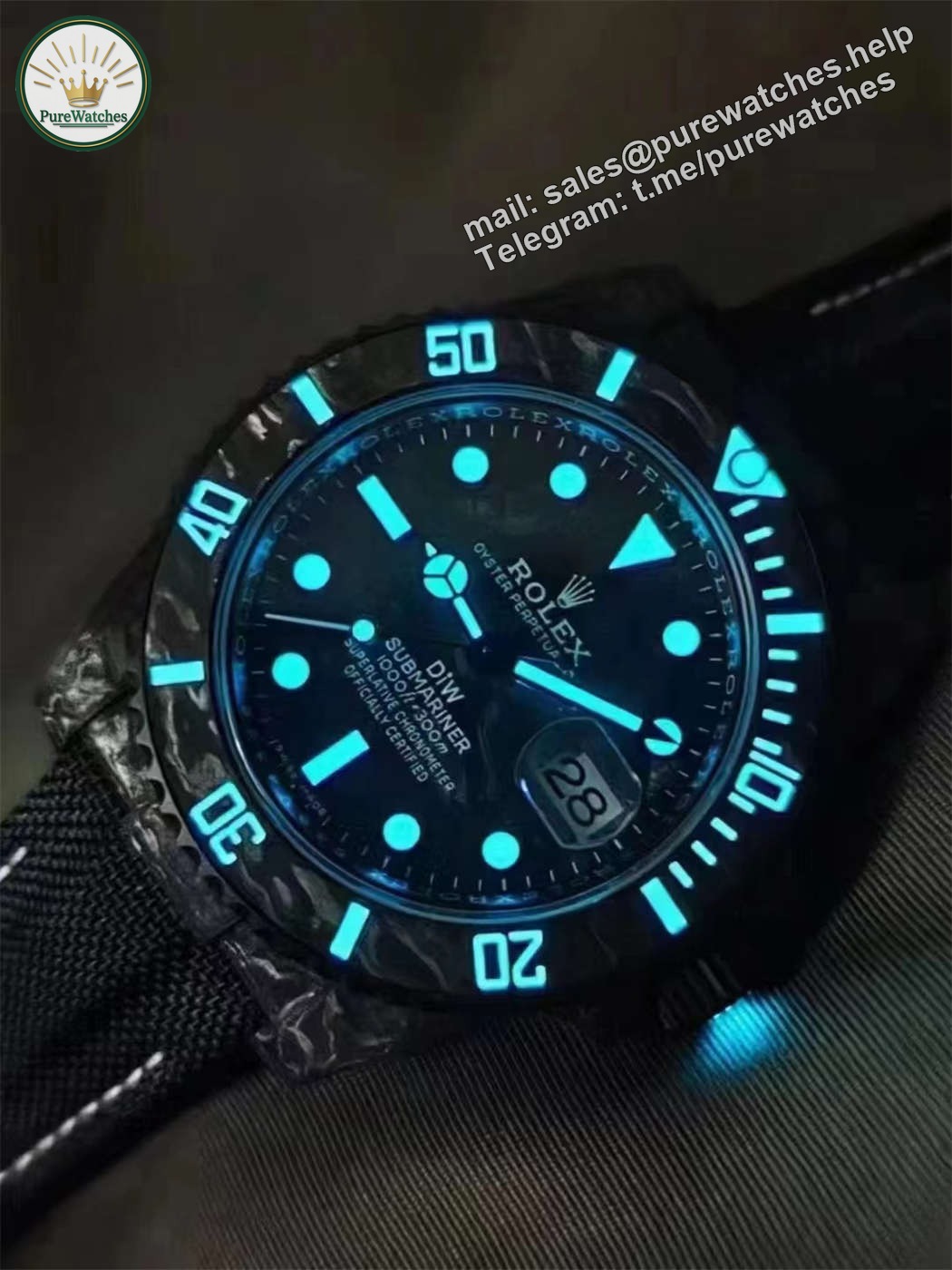DiW Carbon Yellow Submariner – VSF 40mm Forged Carbon (VS3135) - Image 10