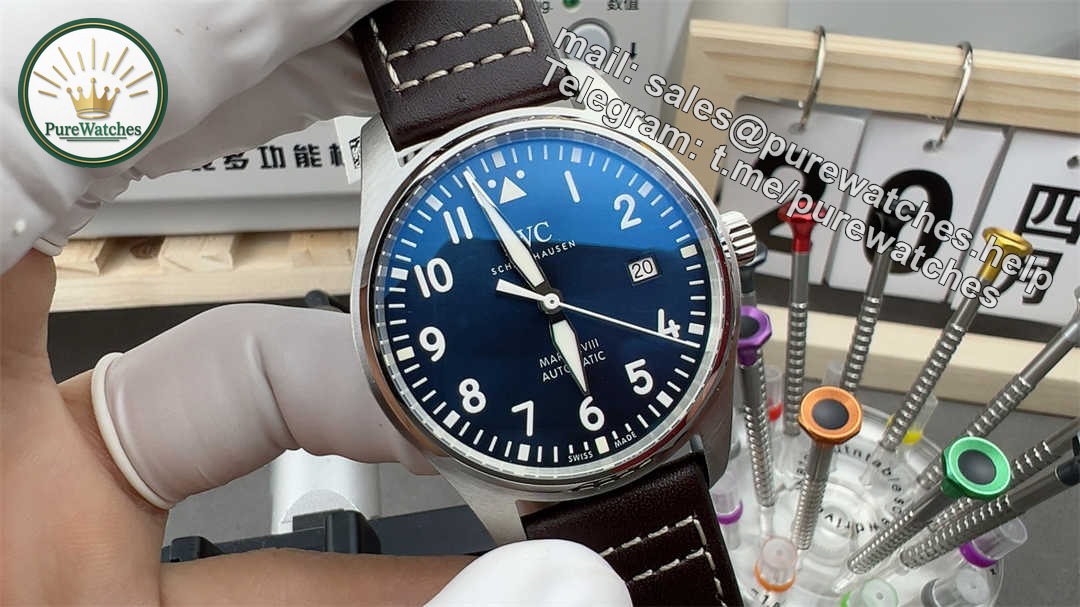Premium IWC Mark 18 Blue Replica – 1:1 Aviation-Inspired Design with Stainless Steel Case & Automatic Movement