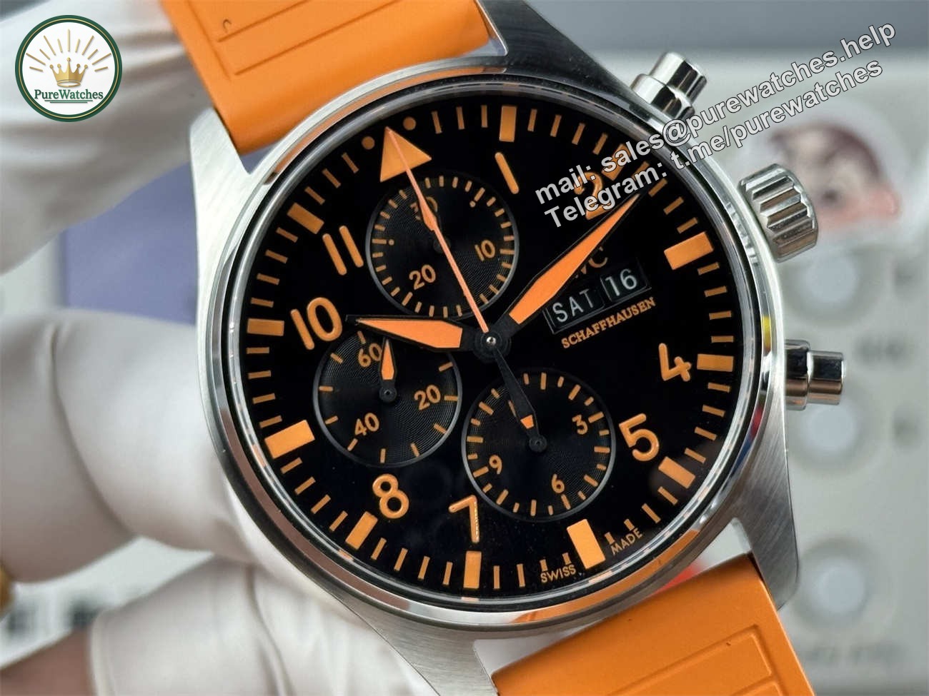 IWC Pilot IW388108 Replica – AMG Orange Dial Chronograph Edition - Image 5