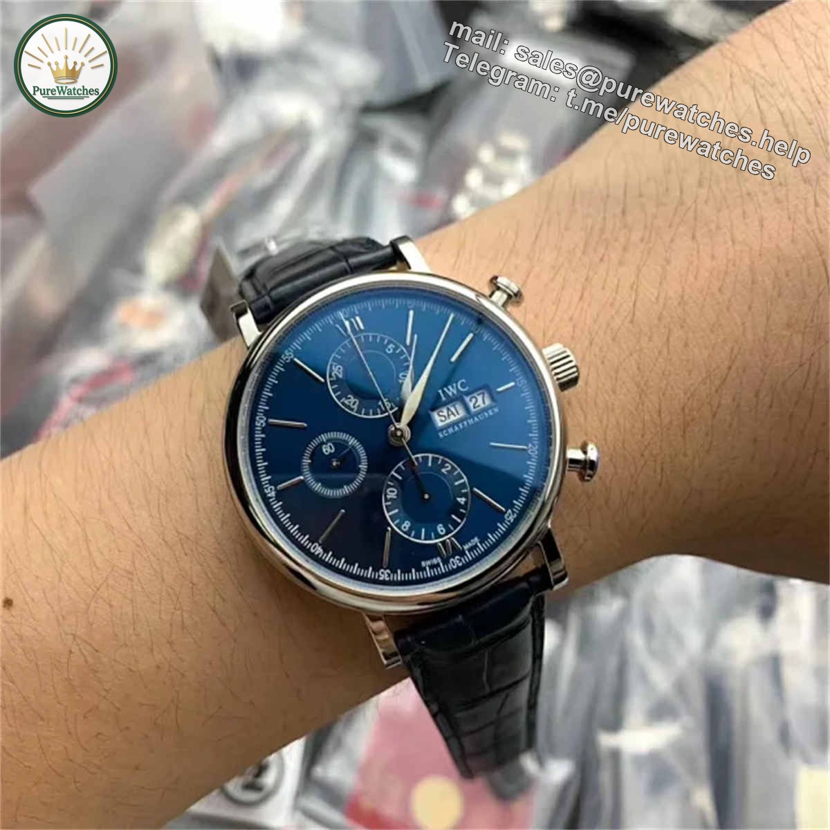 IWC Portofino Chronograph 7750 Replica – Blue Dial Luxury Dress Watch - Image 5