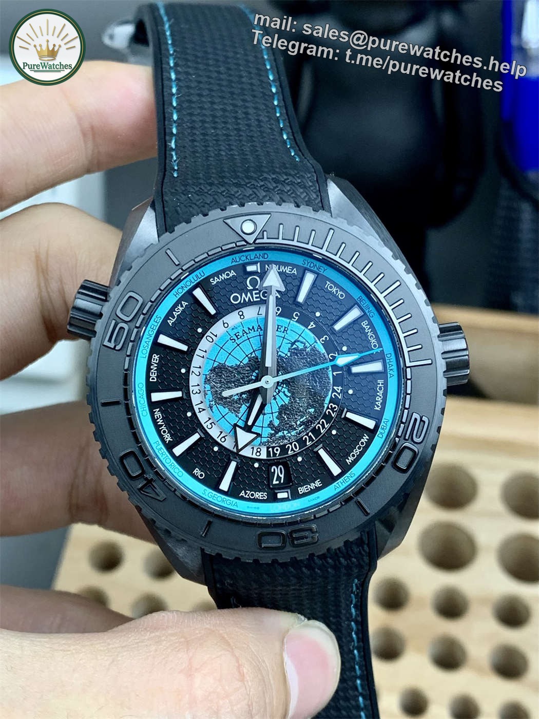Omega Seamaster Worldtimer Replica – VS Factory Black Ceramic GMT 45.5mm - Image 3