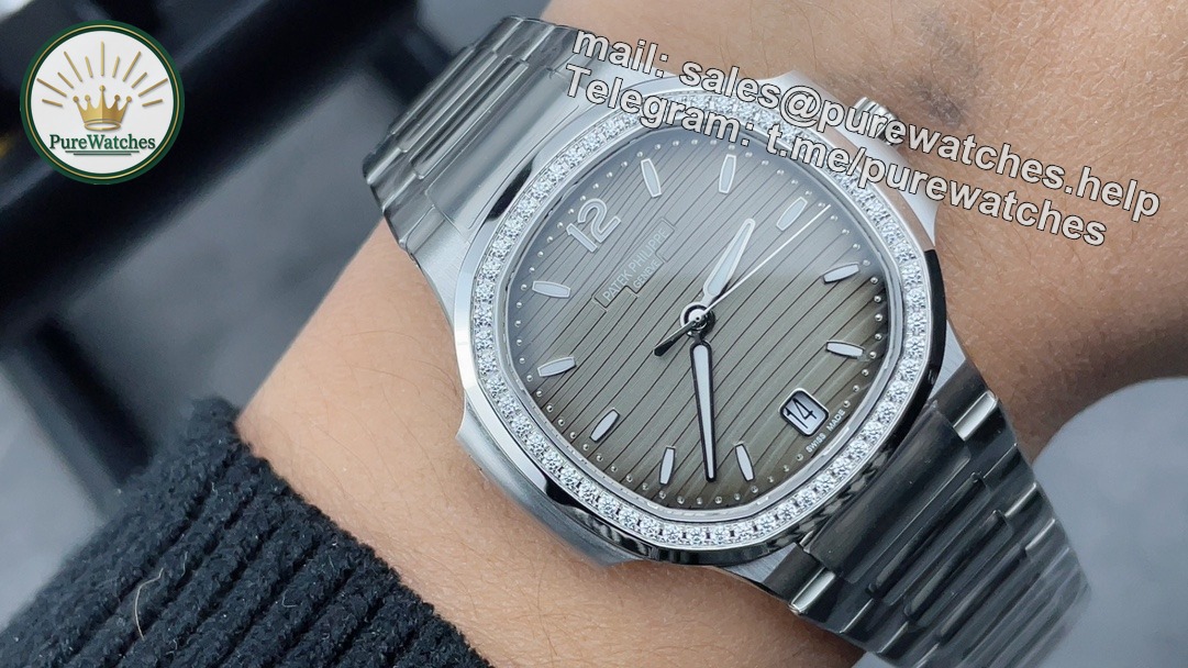 Patek Philippe Nautilus 7118 Replica – Grey Dial Diamond Bezel Ladies Watch - Image 9