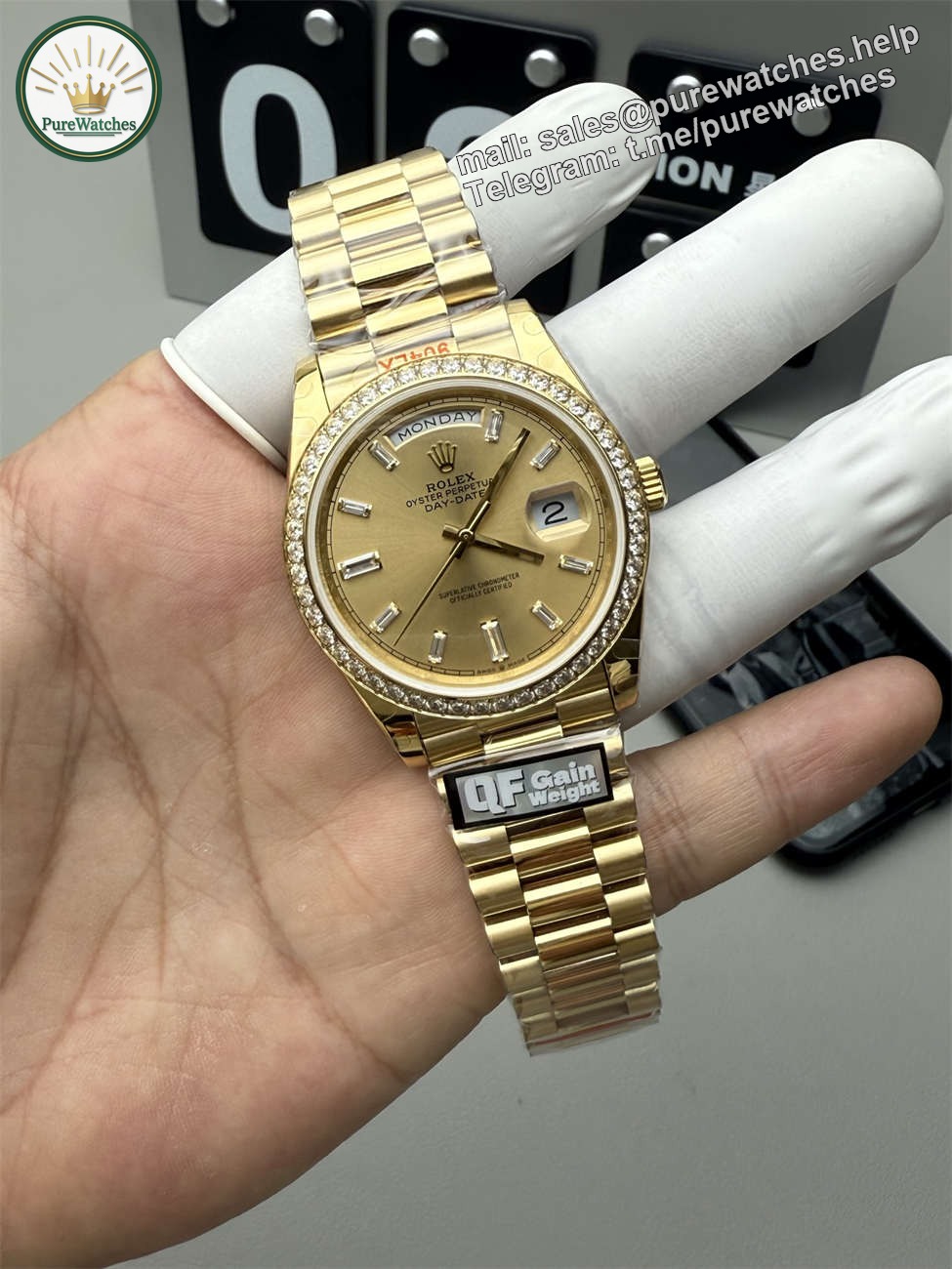 QF Day-Date 36mm Replica – Full-Weight 2836 Movement with Diamond Dial - Image 4