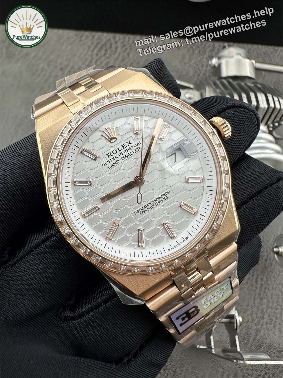 3B Factory Rolex 127385TBR 0003 Replica ?C Rose Gold Diamond Bezel Honeycomb Dial