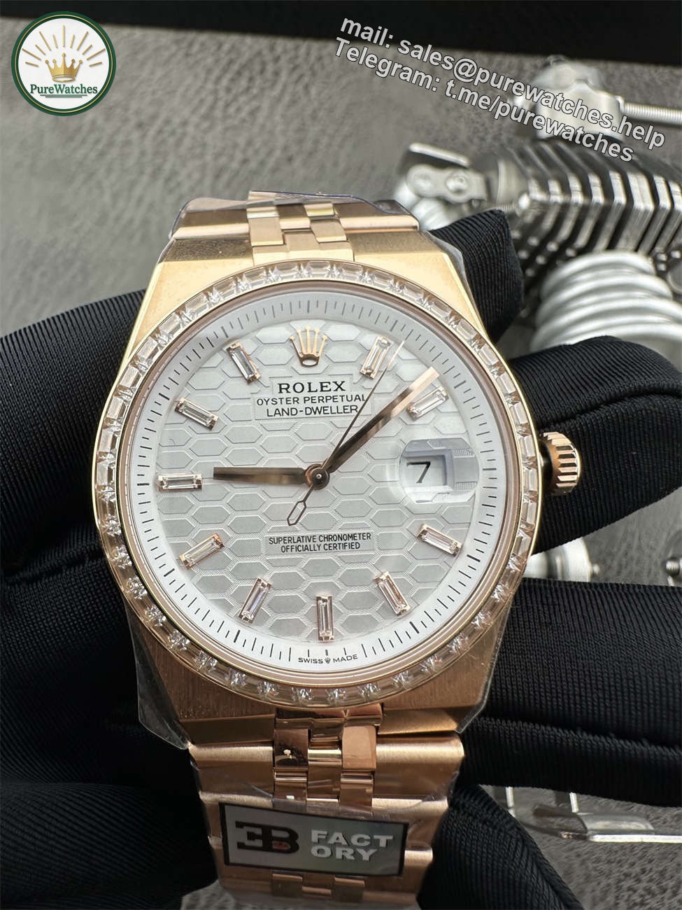 3B Factory Rolex 127385TBR 0003 Replica ?C Rose Gold Diamond Bezel Honeycomb Dial - Image 2
