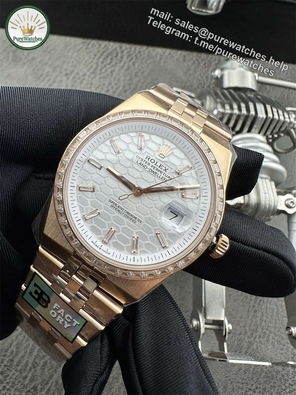3B Factory Rolex 127385TBR 0003 Replica ?C Rose Gold Diamond Bezel Honeycomb Dial - Image 3