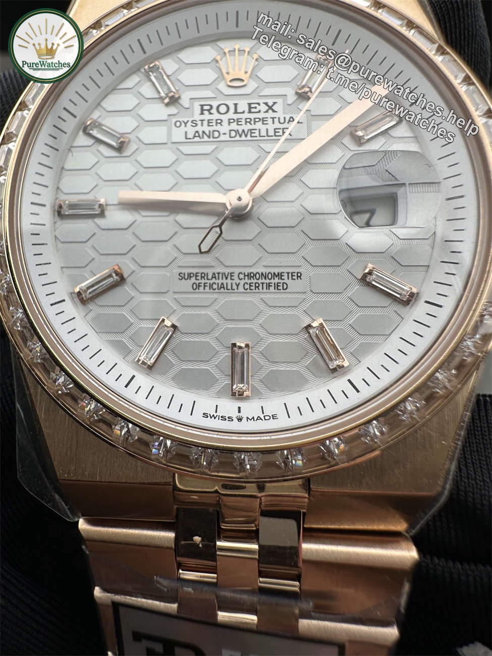 3B Factory Rolex 127385TBR 0003 Replica ?C Rose Gold Diamond Bezel Honeycomb Dial - Image 4