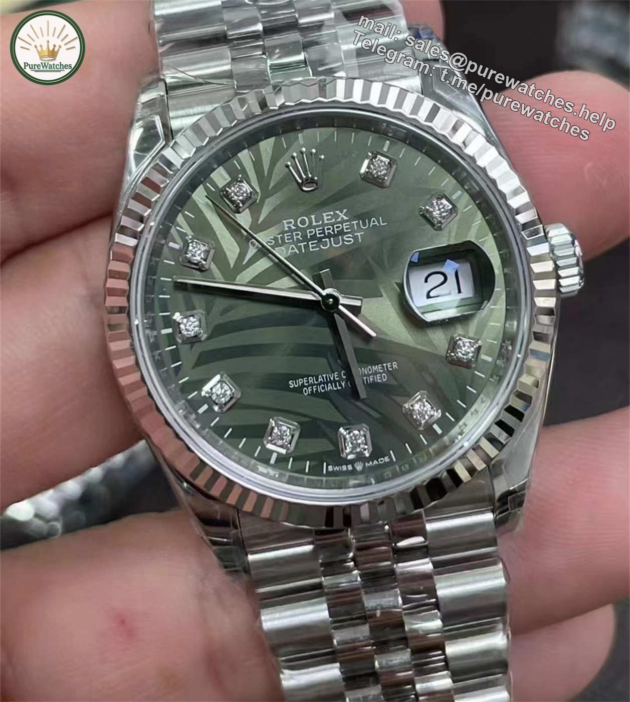 Rolex Datejust 36 Palm Dial Diamond Replica – VS Factory M126234-0055 with Dandong 3235 Movement - Image 3