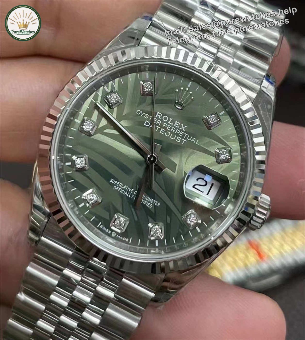 Rolex Datejust 36 Palm Dial Diamond Replica – VS Factory M126234-0055 with Dandong 3235 Movement - Image 2