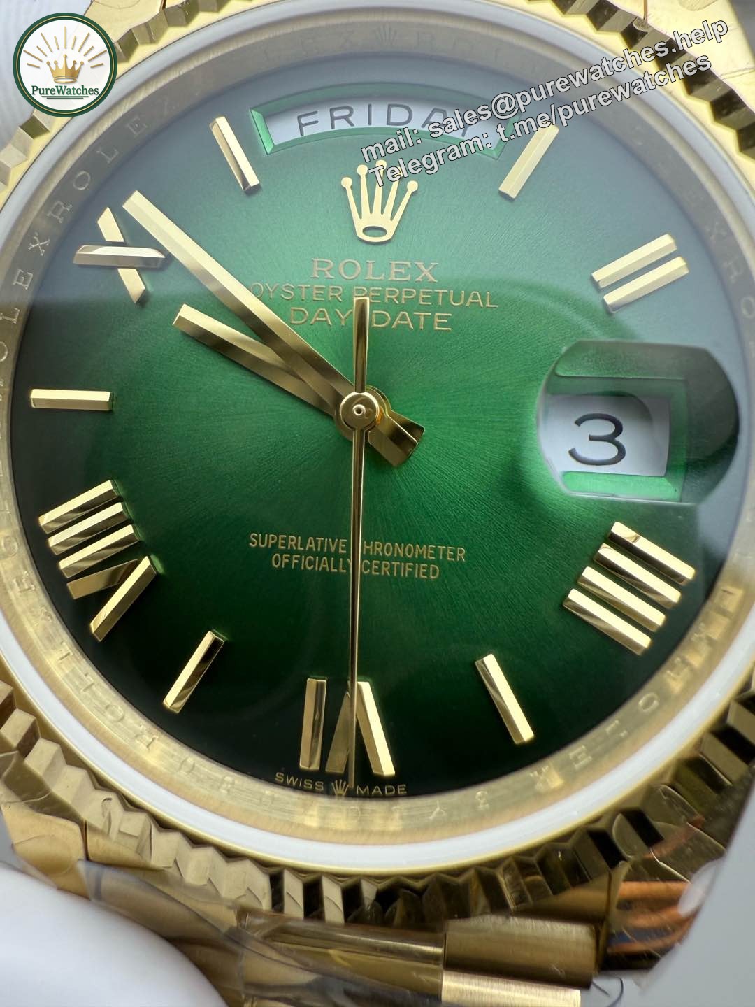 Rolex Day Date Green QF Factory 184g Replica – Full-Weight Black/Green Dial - Image 3