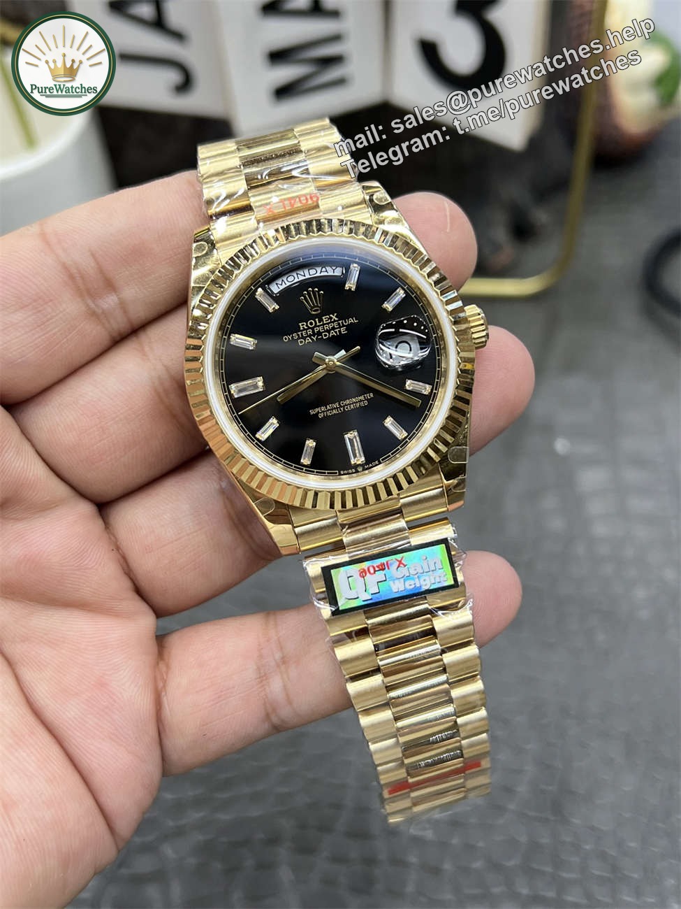 Rolex Day‑Date QF Factory 184g Replica – Black Dial, Full-Weight - Image 2