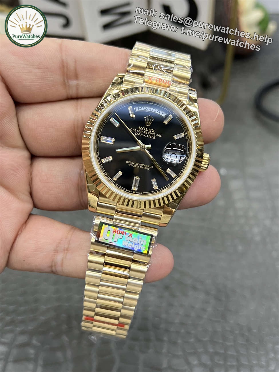 Rolex Day‑Date QF Factory 184g Replica – Black Dial, Full-Weight - Image 3