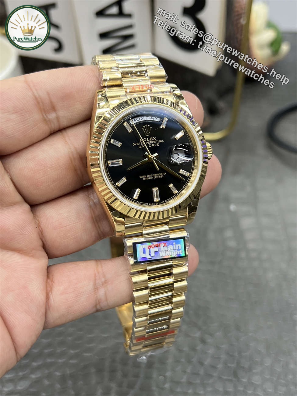 Rolex Day‑Date QF Factory 184g Replica – Black Dial, Full-Weight - Image 4