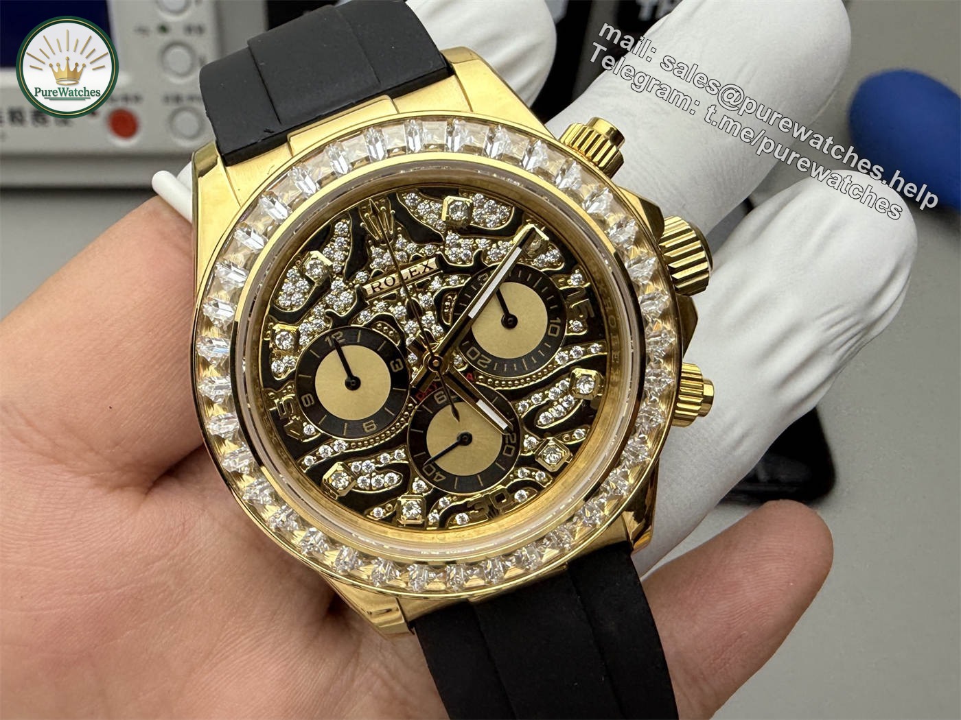 Rolex Daytona 116588 TBR Replica – Custom Diamond Dial Yellow Gold Chronograph - Image 3
