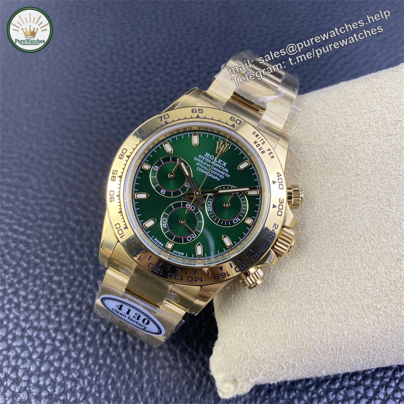 Rolex Daytona Green Dial Replica �C Clean Factory Yellow Gold 4130 Edition - Image 5