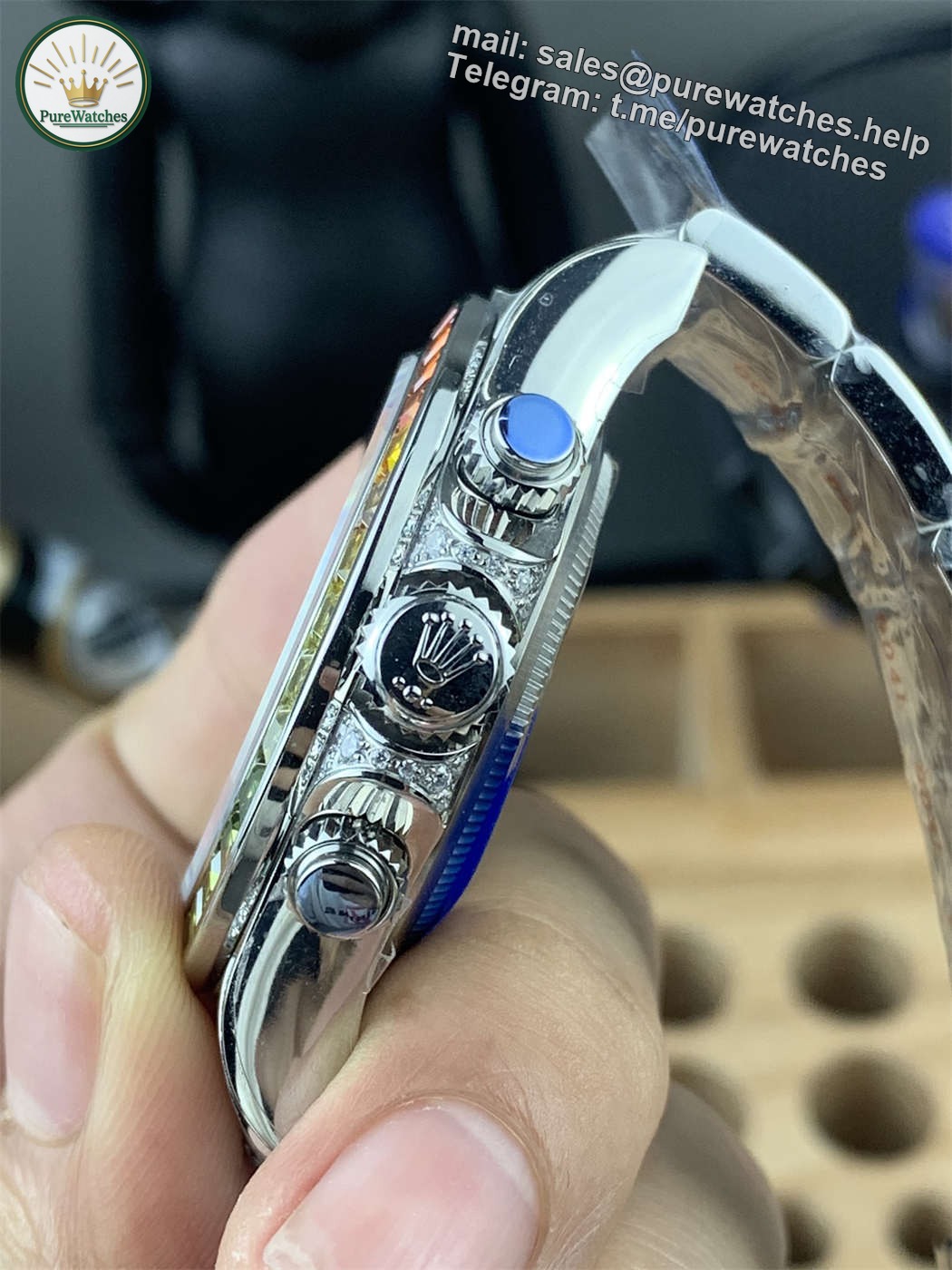 Rolex Daytona Rainbow Replica 116599 RBOW – ZF Factory White Gold 4130 Movement - Image 5