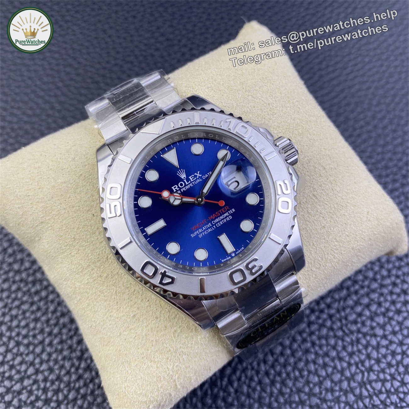 Rolex Yacht-Master Blue Dial Replica – Clean Factory 40mm Platinum Bezel 3235 Clone - Image 3