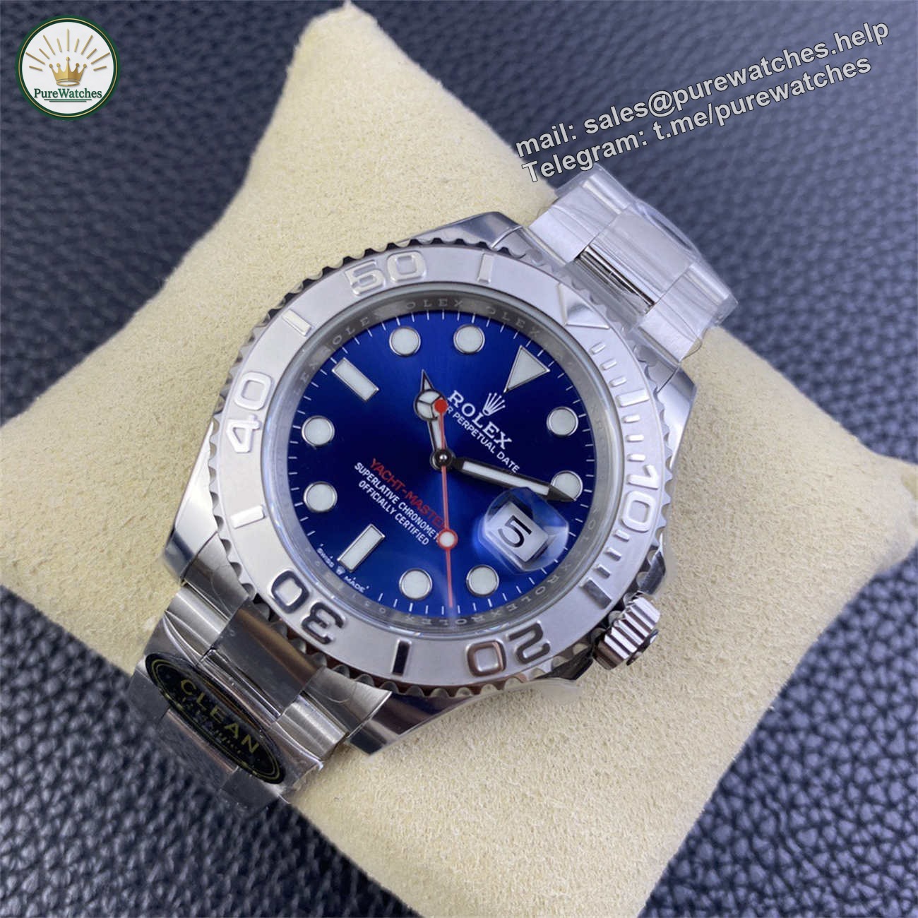 Rolex Yacht-Master Blue Dial Replica – Clean Factory 40mm Platinum Bezel 3235 Clone - Image 4