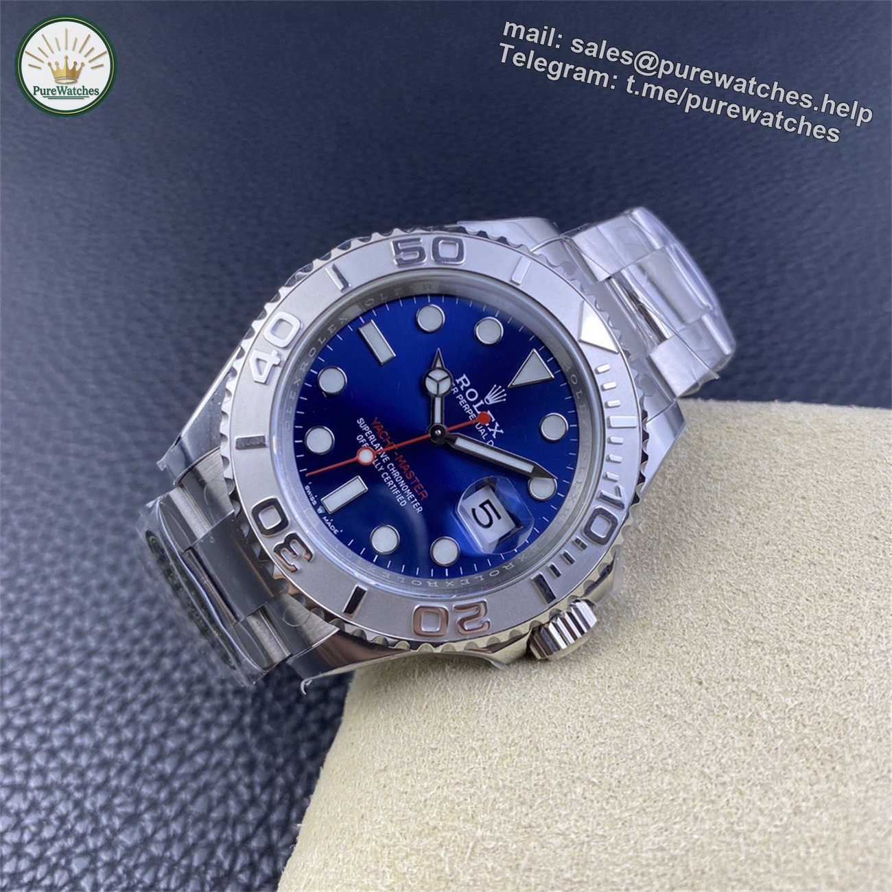 Rolex Yacht-Master Blue Dial Replica – Clean Factory 40mm Platinum Bezel 3235 Clone - Image 5