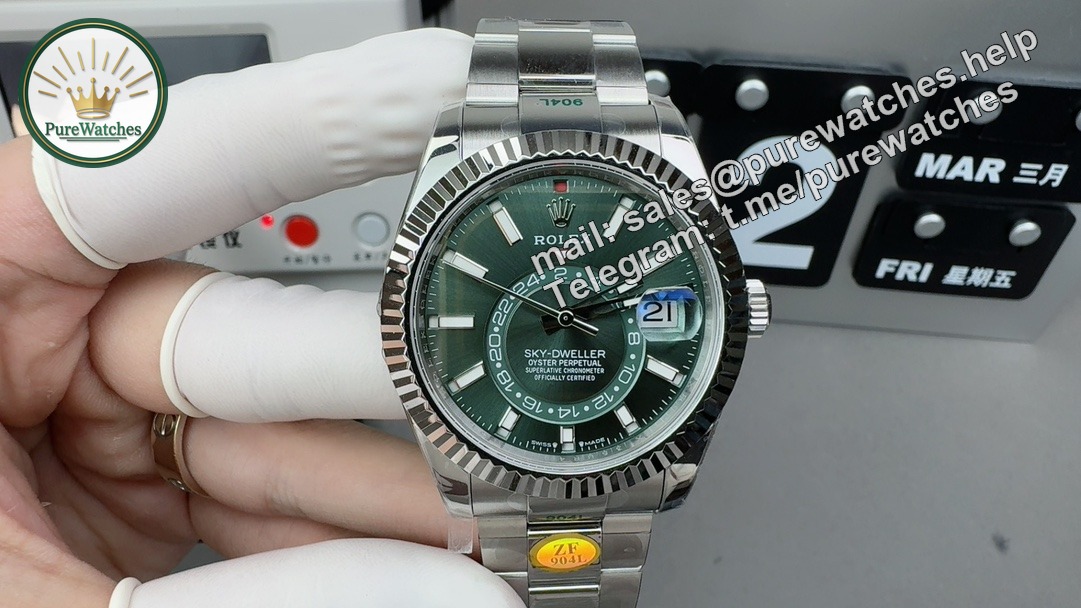 ZF Factory Rolex Sky Dweller Green Dial Replica – Jubilee Bracelet 42mm Luxury GMT Annual Calendar Watch