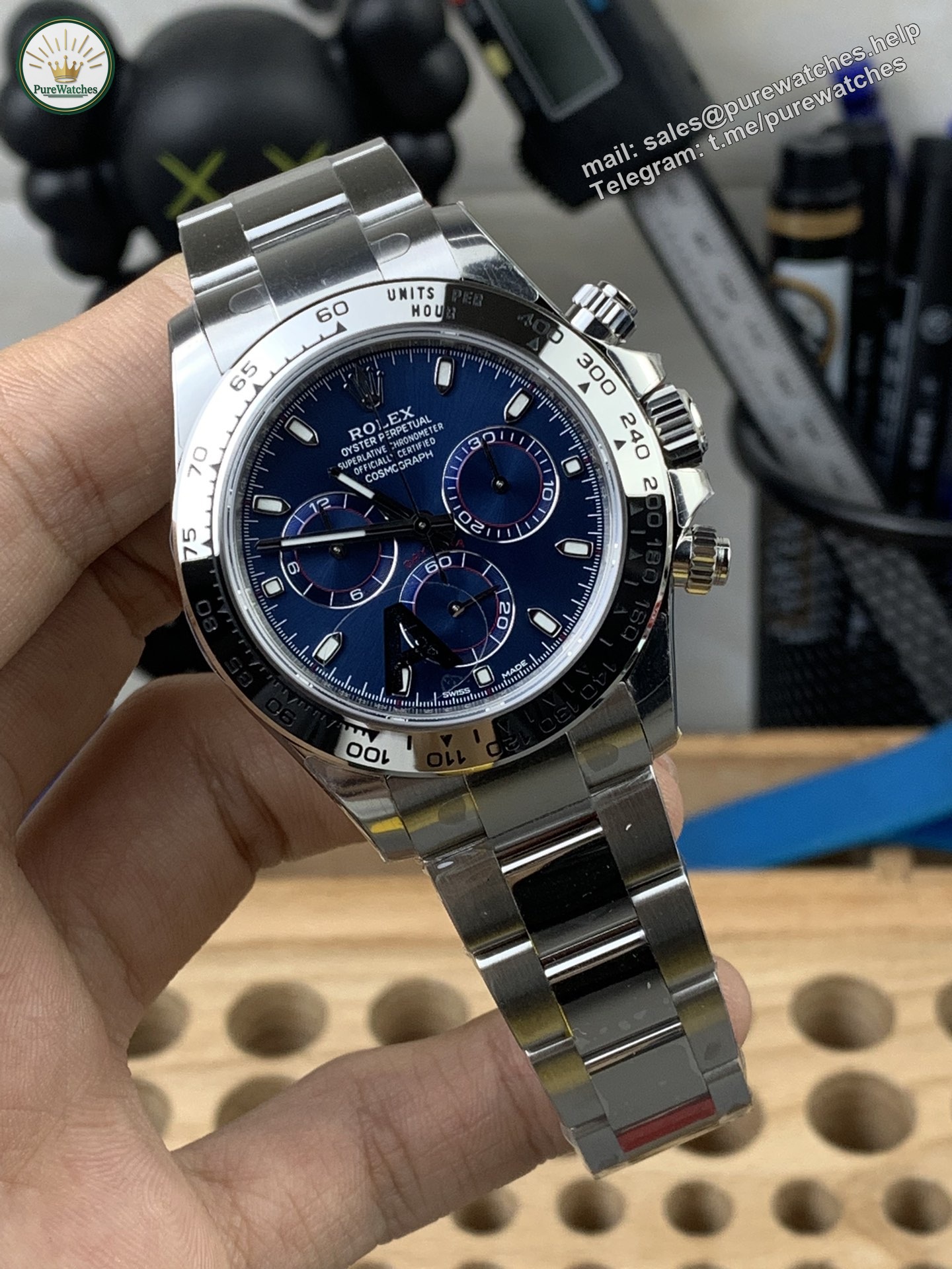 VS Factory White Gold Daytona Heavy Weight Replica 40mm �C Blue Dial, 4130 Clone, 184g - Image 2