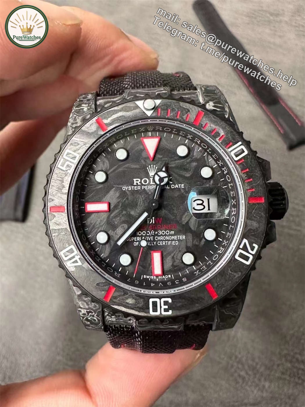 VSF DiW Carbon Submariner Red Edition – 40mm Forged Carbon (VS3135) - Image 6