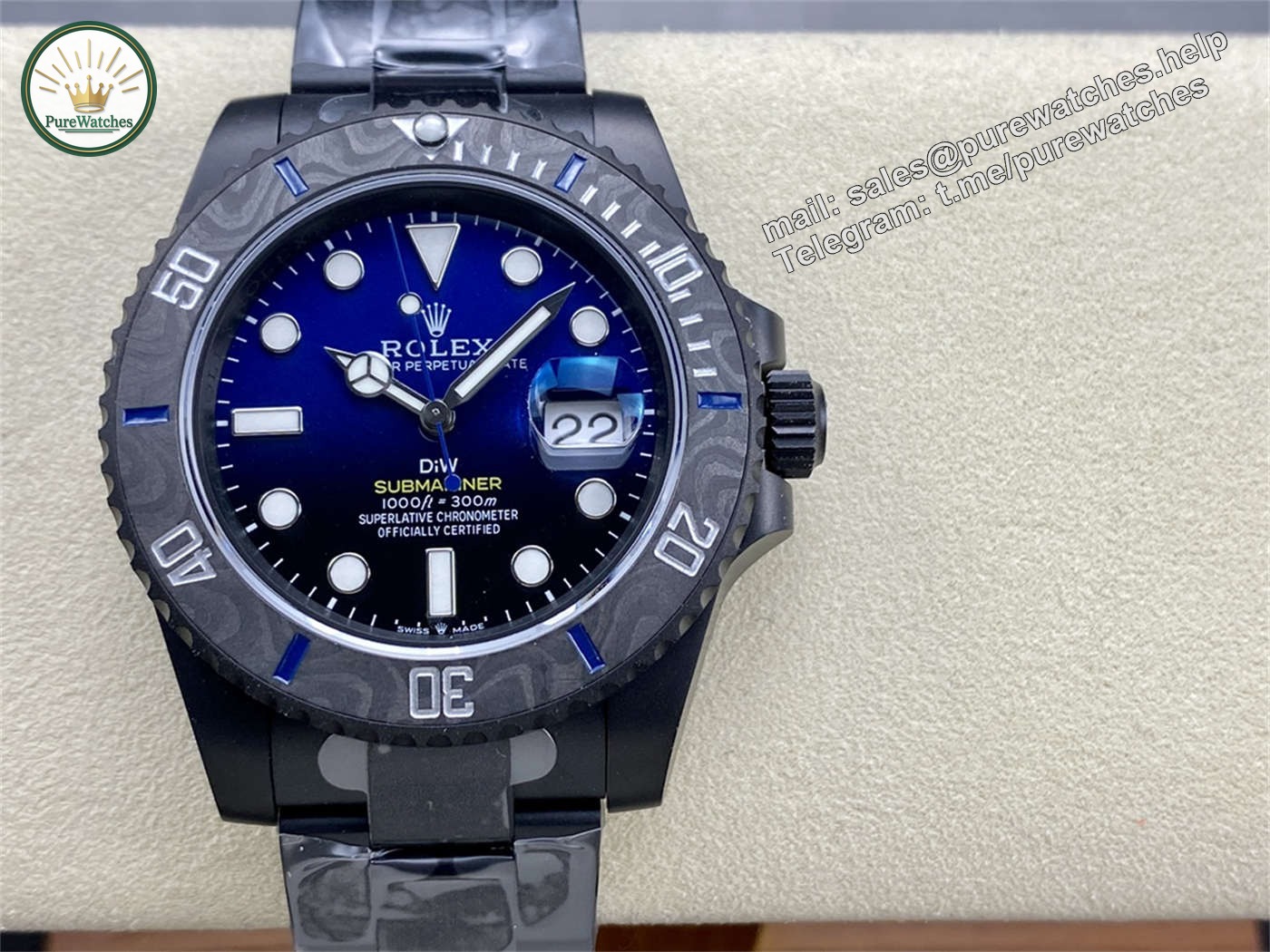 VSF DiW Submariner Gradient Blue – DLC Black Steel & Carbon Bezel (VS3135)