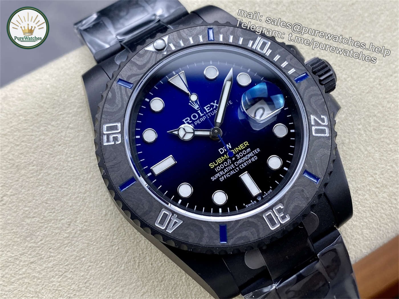 VSF DiW Submariner Gradient Blue – DLC Black Steel & Carbon Bezel (VS3135) - Image 6