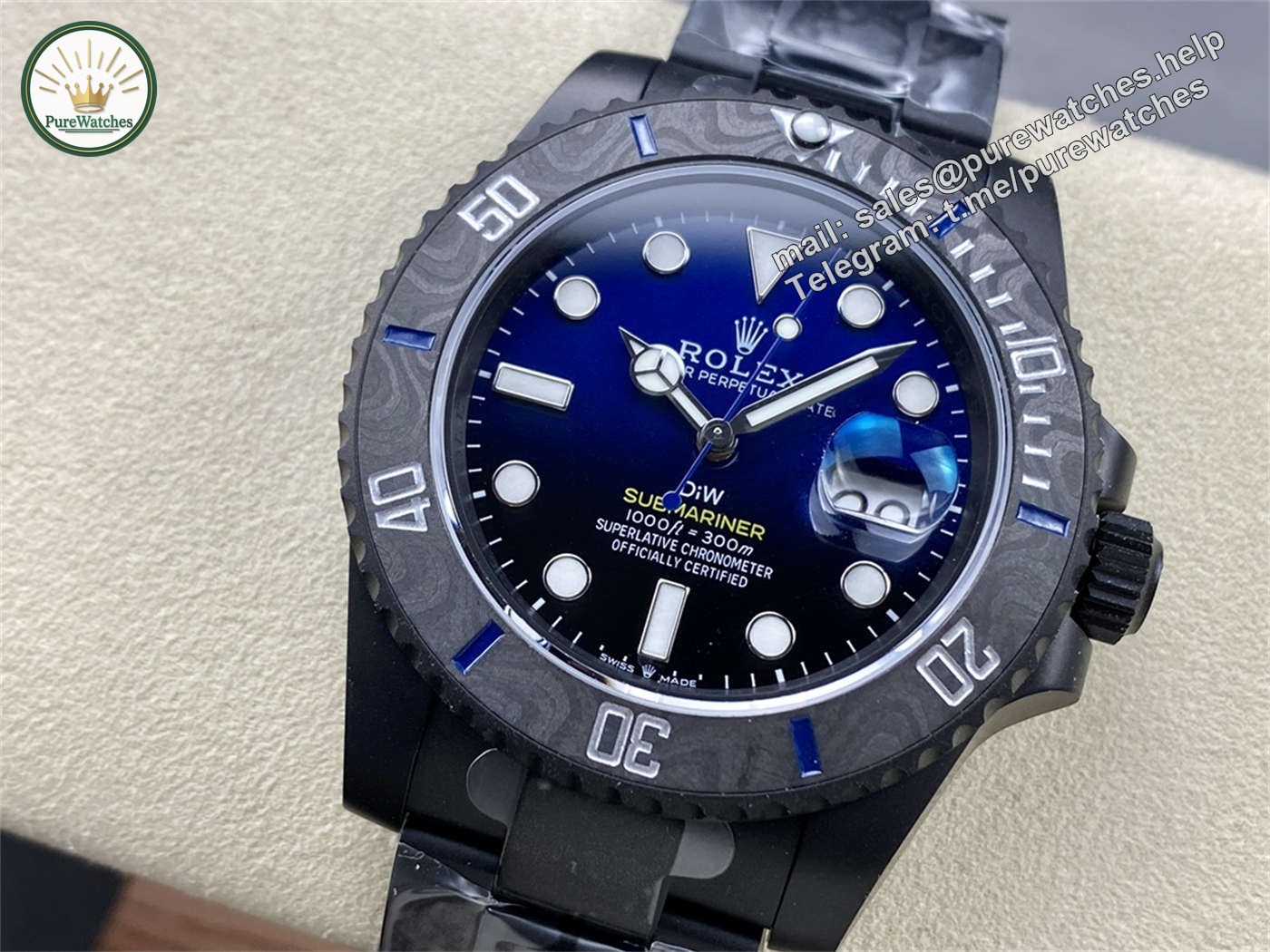 VSF DiW Submariner Gradient Blue – DLC Black Steel & Carbon Bezel (VS3135) - Image 7