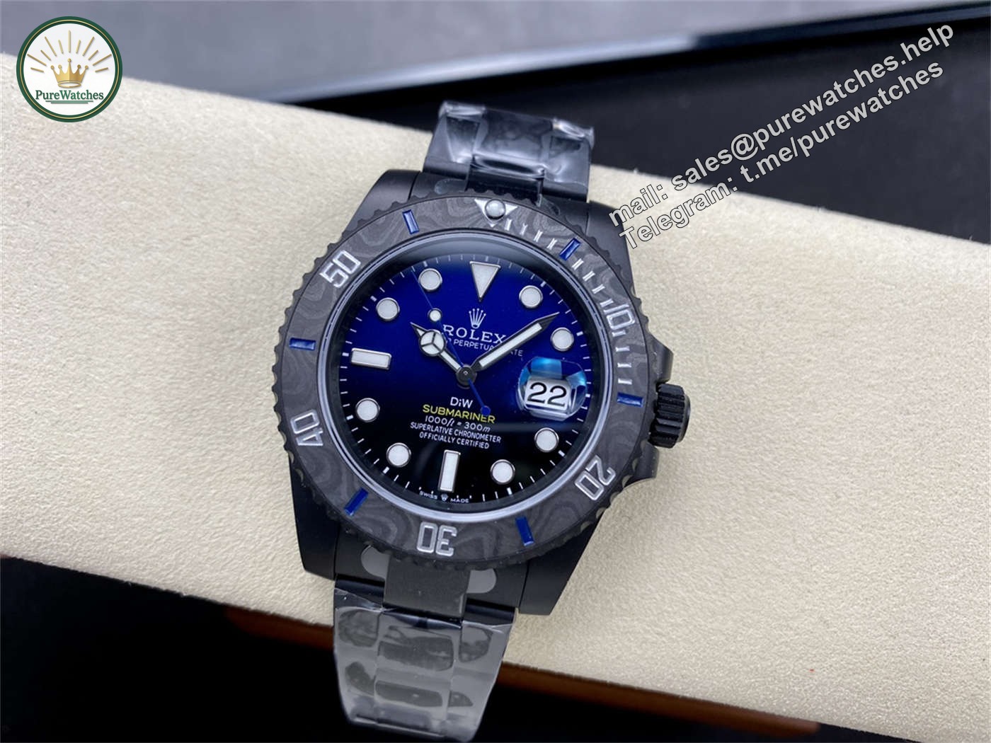 VSF DiW Submariner Gradient Blue – DLC Black Steel & Carbon Bezel (VS3135) - Image 8