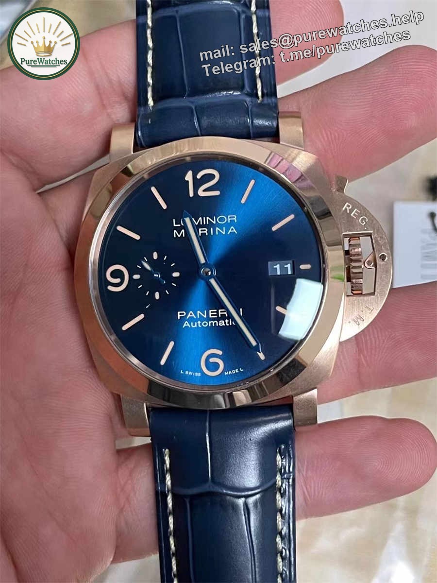 VSF PAM1114 – 44mm Luminor Marina Rose Gold Blue Dial Replica